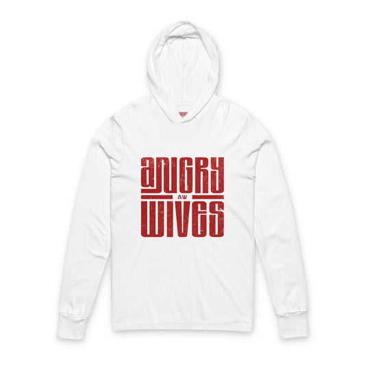 Angry Wives Hooded Long Sleeve Tee — Bold Red Retro Typography